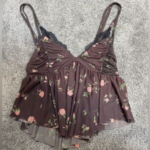 Urban Outfitters Brown Floral Cami with Pink & Green Accents